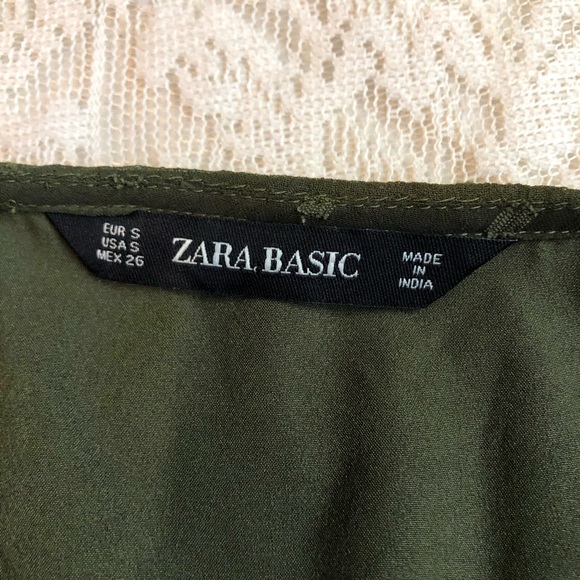 Zara olive Pom Pom Swiss dot vneck mini dress - Picture 3 of 11